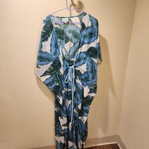 True Destinations Blue Long length Beach  Swim Cover up tie front kinomo size XS